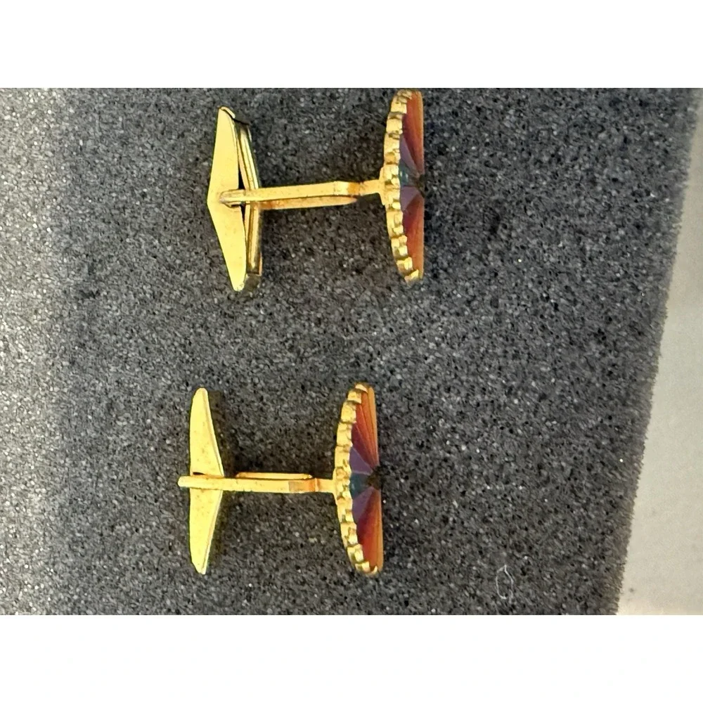 Vintage NBC Peacock Cufflinks Enamel H.L.P. Gold Tone TV Broadcast Collectible
